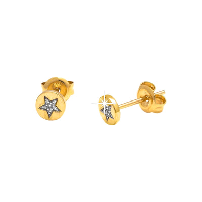 5mm Aretes de Dama Oro 14k Topos Estrella con Diamantes Naturales
