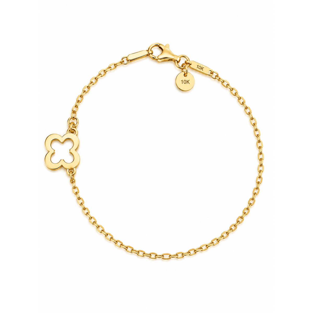 Brazalete de Dama Oro 10k con Dije de Trébol Calado