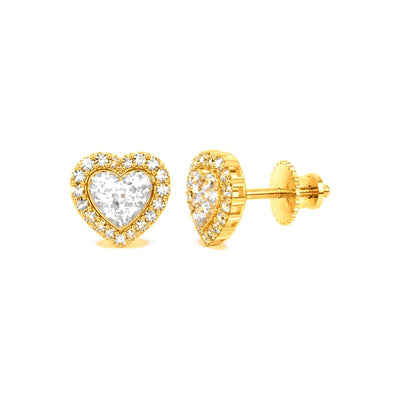 Aretes de Dama Oro 10k Corazón Cluster con Halo y Diamantes Naturales