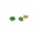 5x6mm Aretes de Dama Oro 14k Esmeralda Ovalada con Halo de Diamantes Naturales