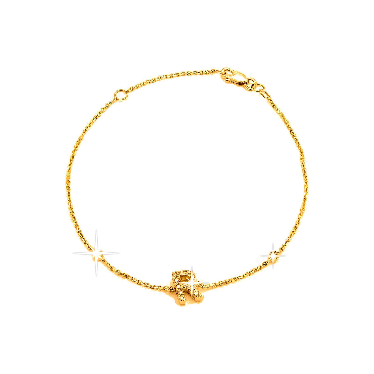7mm Brazalete de Dama Oro 14k Inicial Pavé con Diamantes Naturales