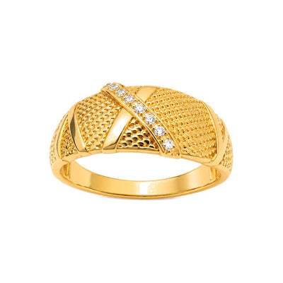 Anillo de Hombre Oro 14k Domo Texturizado con Circonios