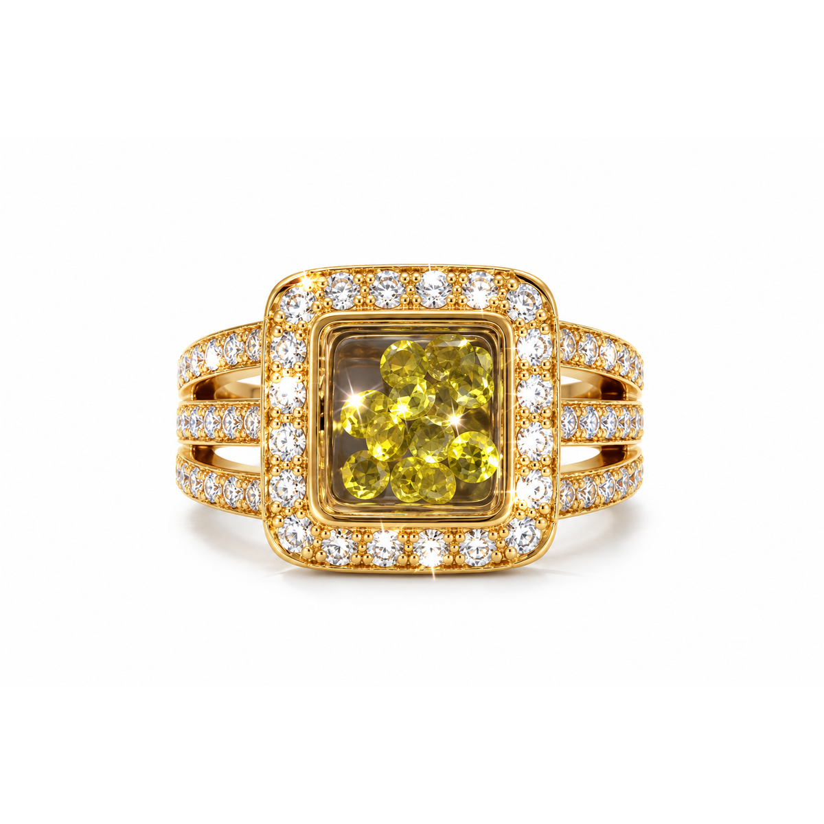 Anillo de Dama Oro 14k Cuadrado Flotante con Diamantes Naturales
