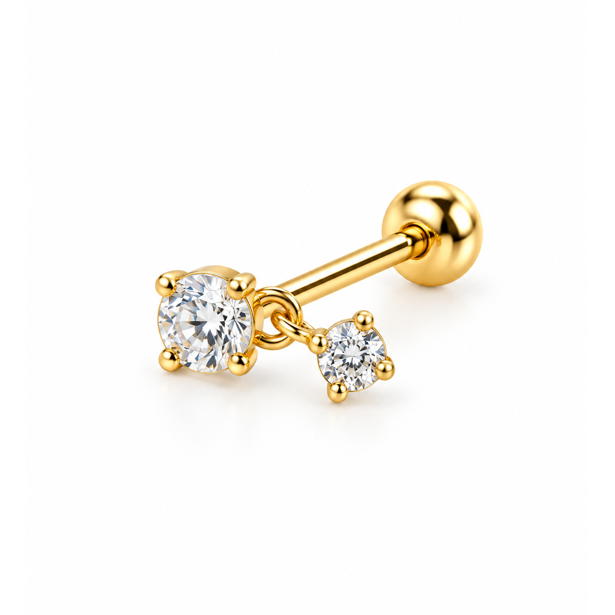 Piercing de Cartílago Oro 14k Doble Circonio Colgante