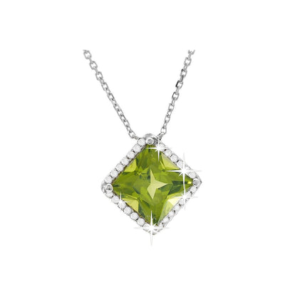 9mm Collar Oro Blanco 14k Cuadrados con Peridoto y Diamantes Naturales