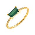 3.1x7.1mm Anillo de Dama Oro 14k Barra con Green Onyx y Diamantes Naturales