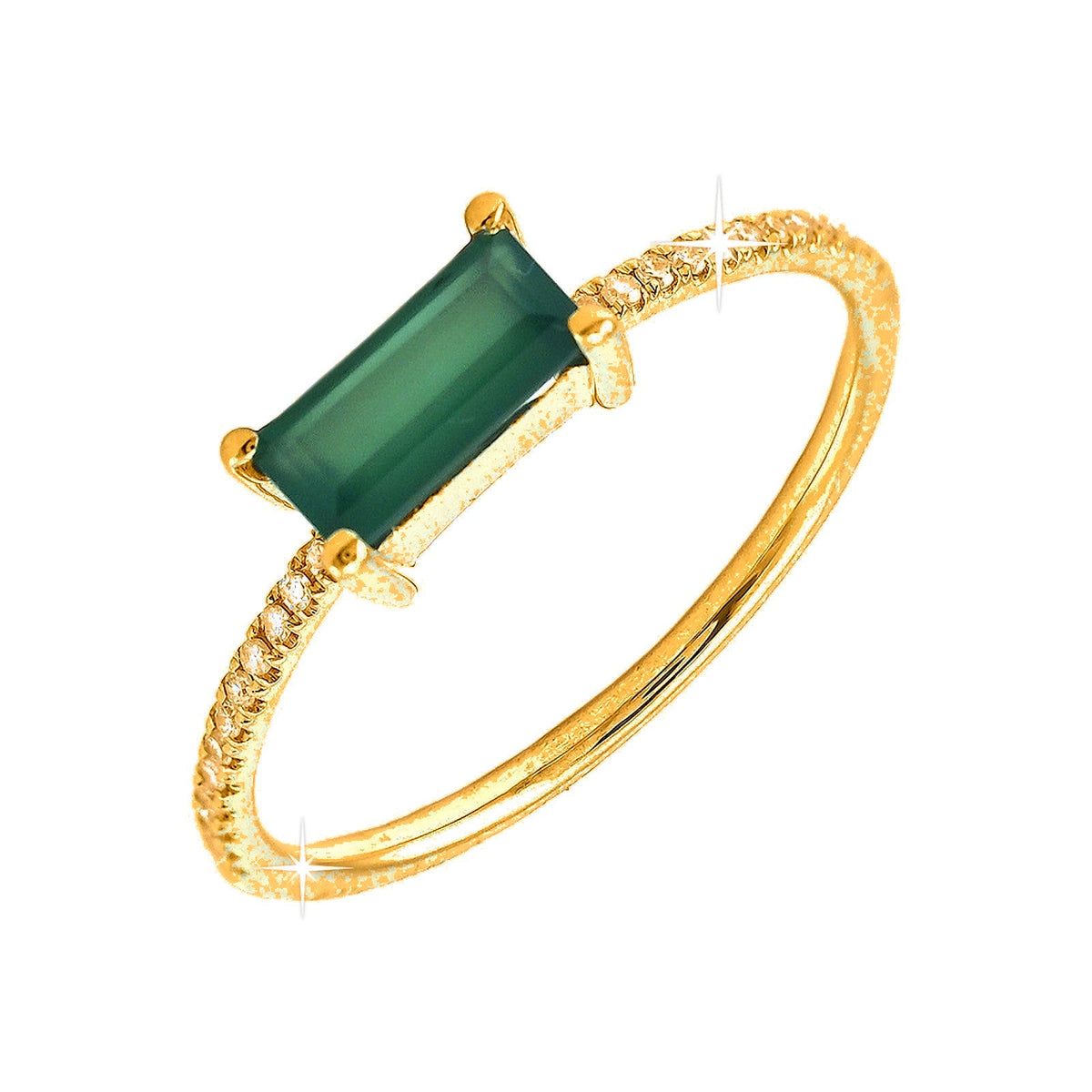 3.1x7.1mm Anillo de Dama Oro 14k Barra con Green Onyx y Diamantes Naturales