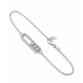 Brazalete de Dama Oro Blanco 14k Óvalo con Circonios y Cadena Fina