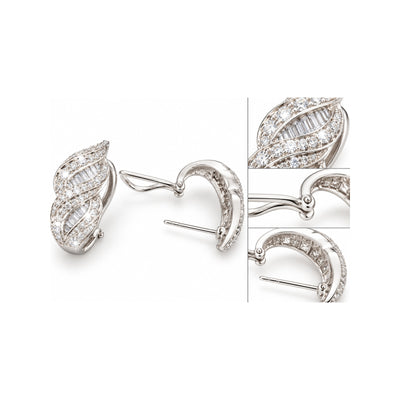 Aretes de Dama Oro Blanco 14k Banda Ondulada con Diamantes Naturales