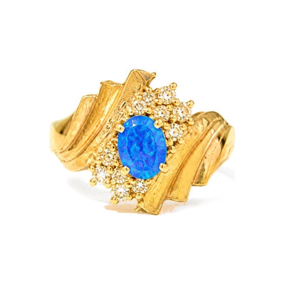 Anillo de Dama Oro 10k Opalo Azul con Circonias