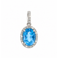 Dije Topacio Azul Ovalado Oro Blanco 14k con Halo de Diamantes Naturales