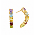 Aretes de Dama Oro 14k Media Argolla con Piedras Naturales Multicolor