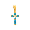 6x9mm Dije Oro 14k Cruz Pavé con Turquesa y Diamantes Naturales