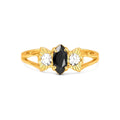 Anillo de Dama Oro 10k Circonia Negra Marquesa con Hombros Tallados