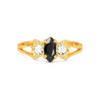 Anillo de Dama Oro 10k Circonia Negra Marquesa con Hombros Tallados
