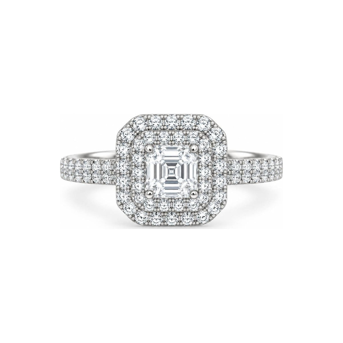 Anillo de Compromiso Halo Doble Corte Asscher Moissanite S925
