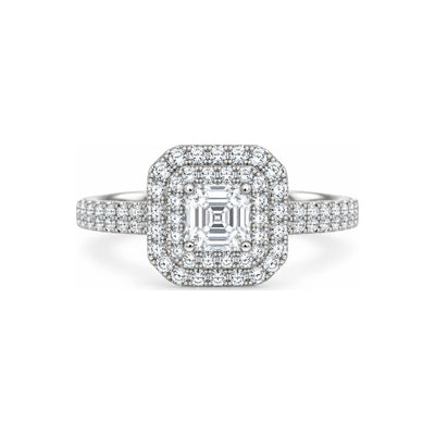 Anillo de Compromiso Halo Doble Corte Asscher Moissanite S925