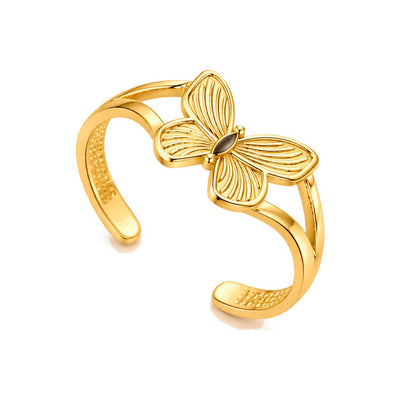 Anillo para el Dedo del Pie Oro 10k Abierto con Mariposa y Esmalte Negro