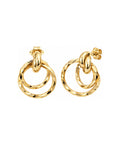 Aretes de Dama Oro 10k Doble Aro Diamantado Colgante con Nudo