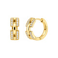 Aretes de Dama Oro 14k Huggie Eslabón con Pavé de Circonios
