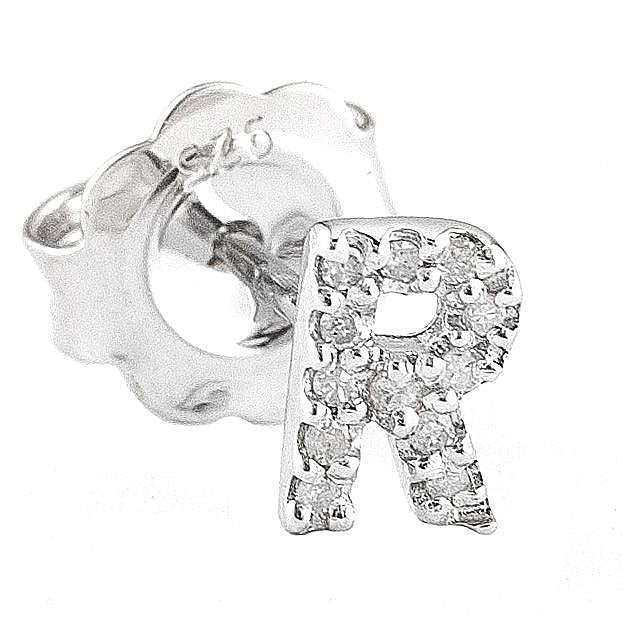 Arete de Dama Plata 925 Inicial R con Circonios