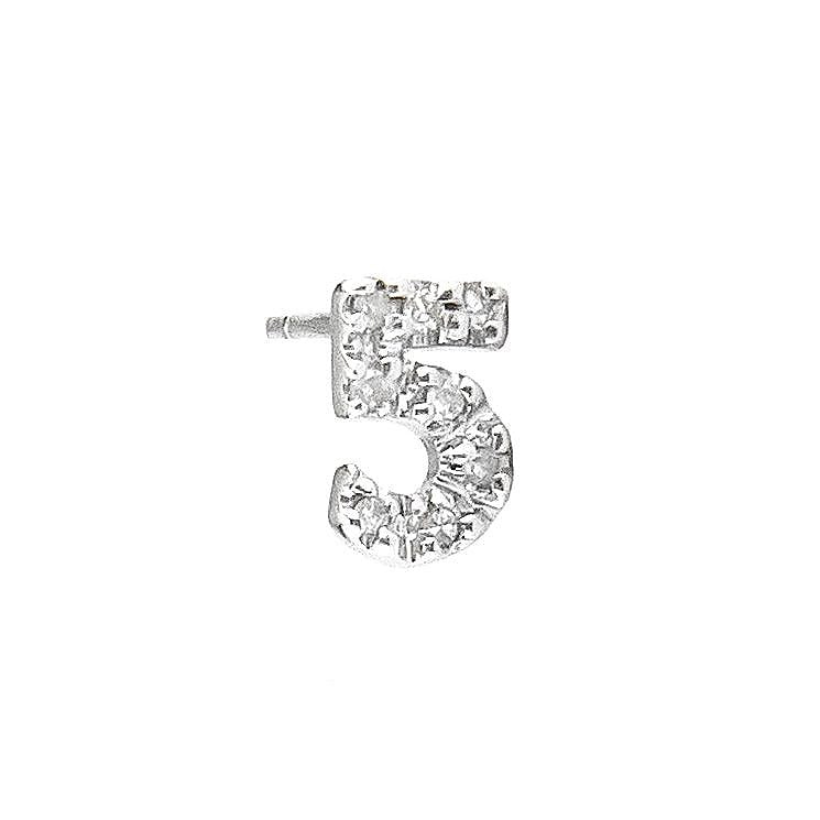 Arete de Dama Plata 925 Número 5 con Circonios