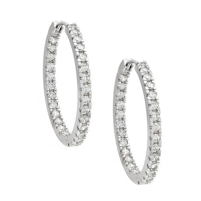 Pre Orden - Aretes de Dama Plata 925 Aro Grande con Circonios Dentro y Fuera