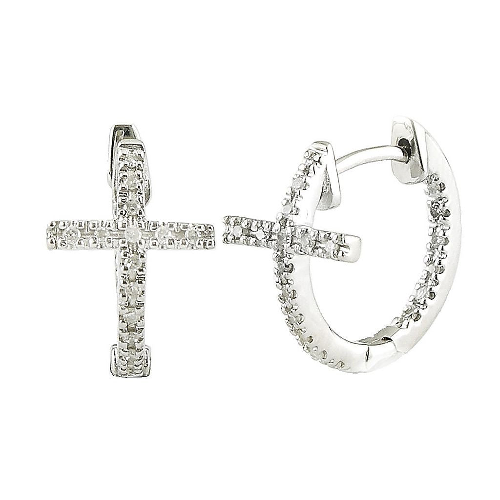 Aretes de Dama Plata 925 Arracadas Cruz con Circonios