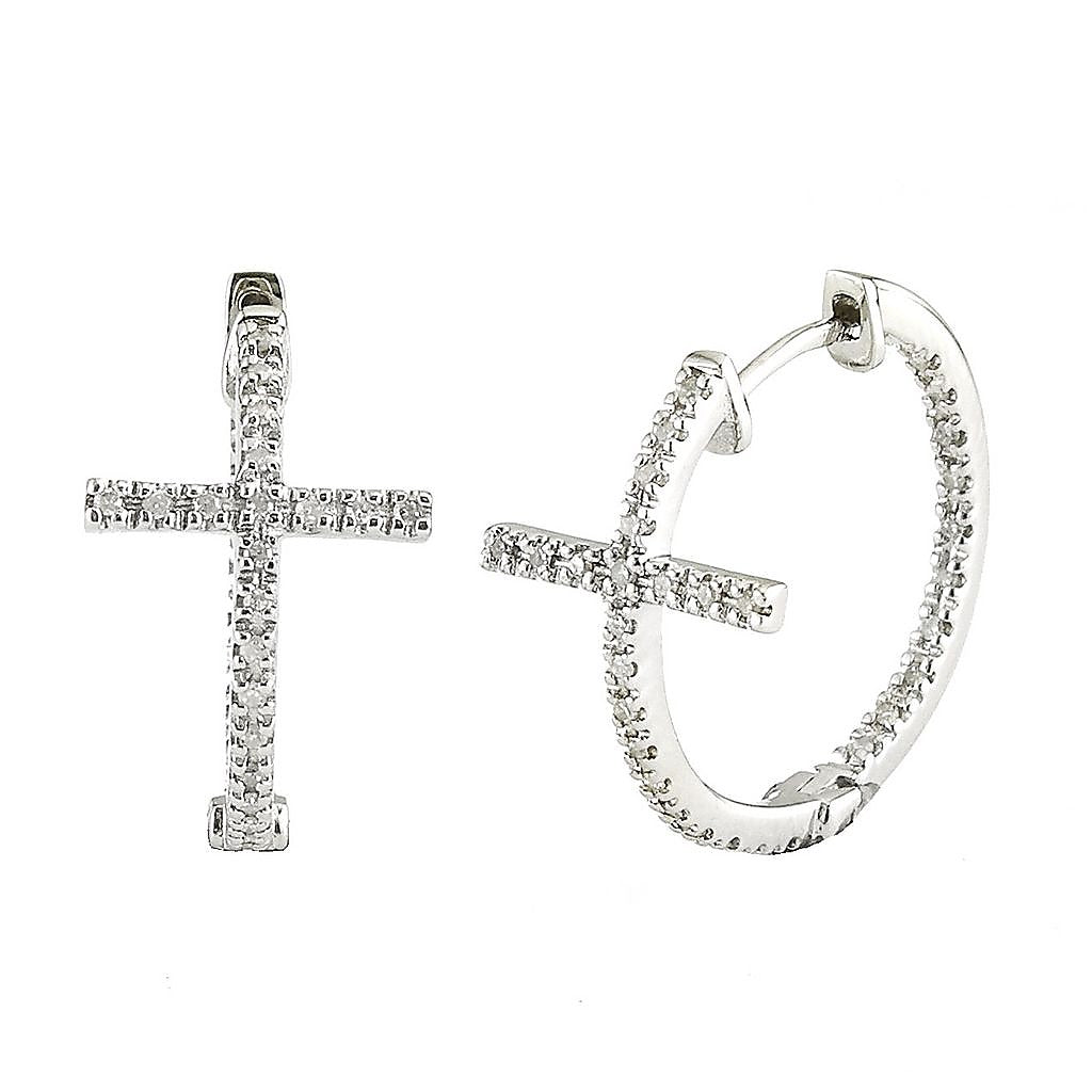 Aretes de Dama Plata 925 Arracadas Cruz Grande con Circonios