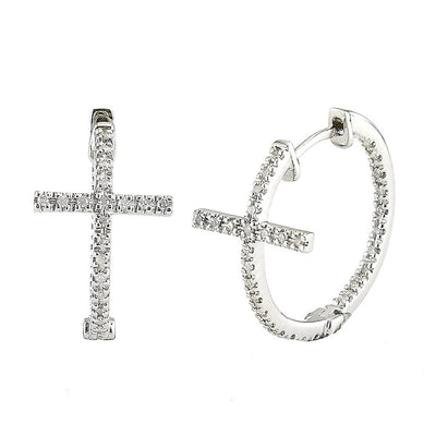 Pre Orden - Aretes de Dama Plata 925 Arracadas Cruz Grande con Circonios