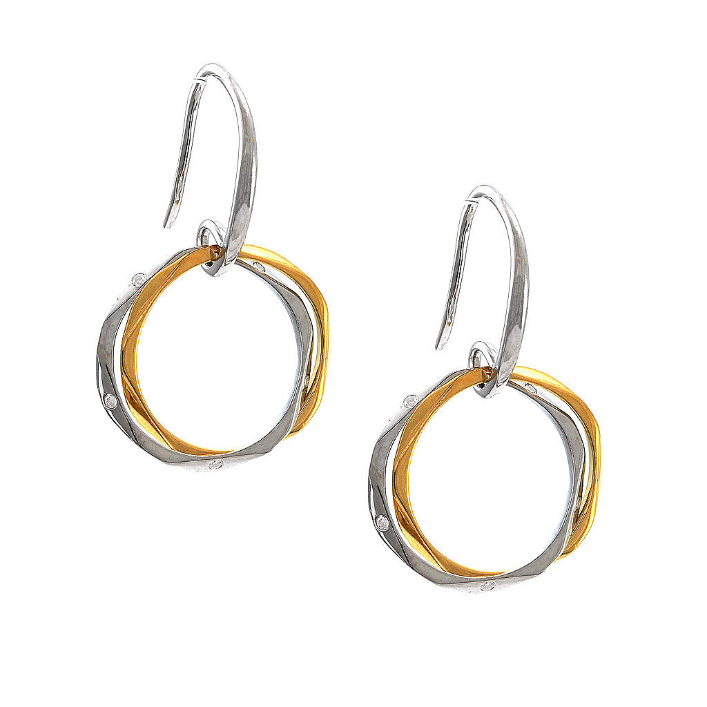 Aretes de Dama Plata 925 Bicolor Aro Martillado Colgante
