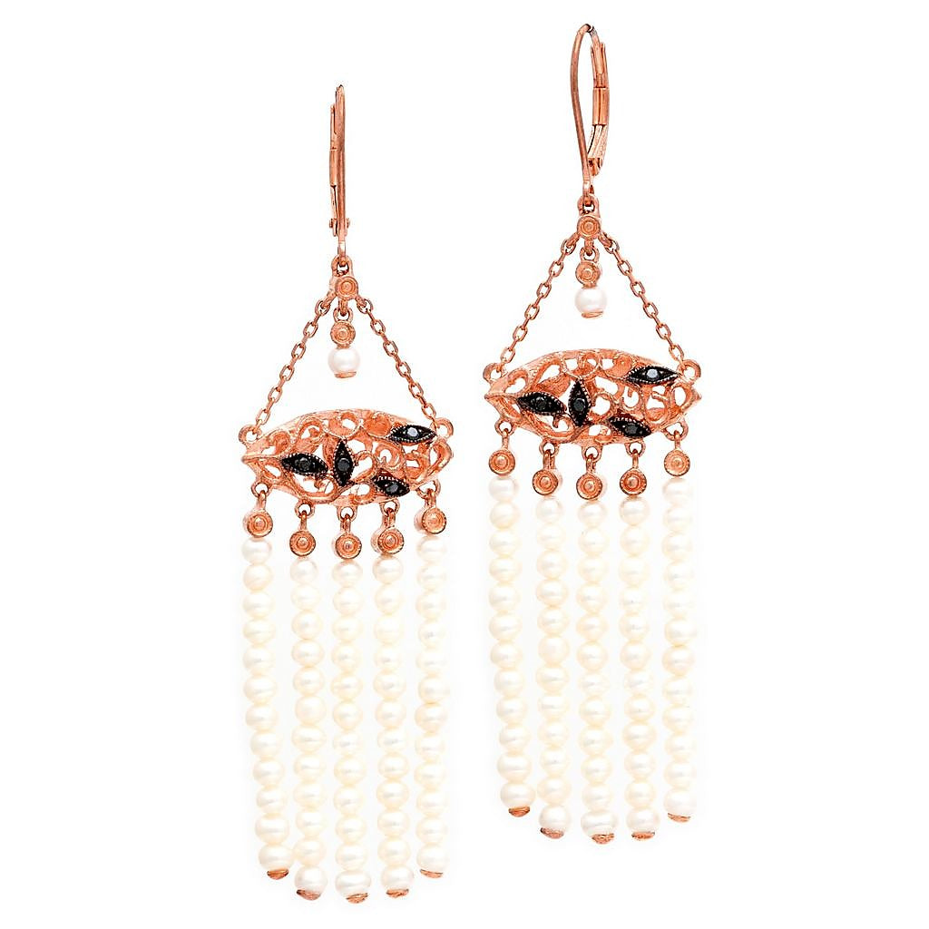 Aretes de Dama Plata 925 Candelabro Oro Rosa con Cascada de Perlas