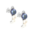 Aretes de Dama Plata 925 Chaqueta Perla Negra y Perla Blanca
