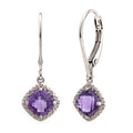 Aretes de Dama Plata 925 Colgantes Amatista Cojín con Halo