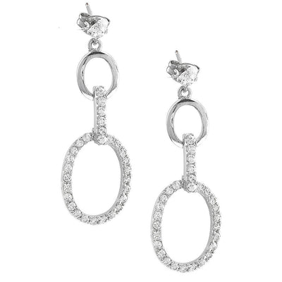 Pre Orden - Aretes de Dama Plata 925 Colgantes Aro Ovalado Pavé de Circonios