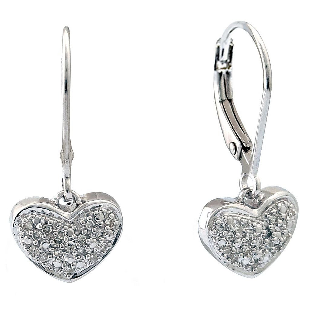 Aretes de Dama Plata 925 Colgantes Corazón Pavé Abombado