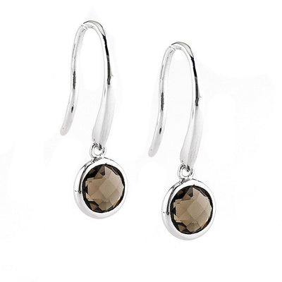 Pre Orden - Aretes de Dama Plata 925 Colgantes Cuarzo Ahumado en Bisel