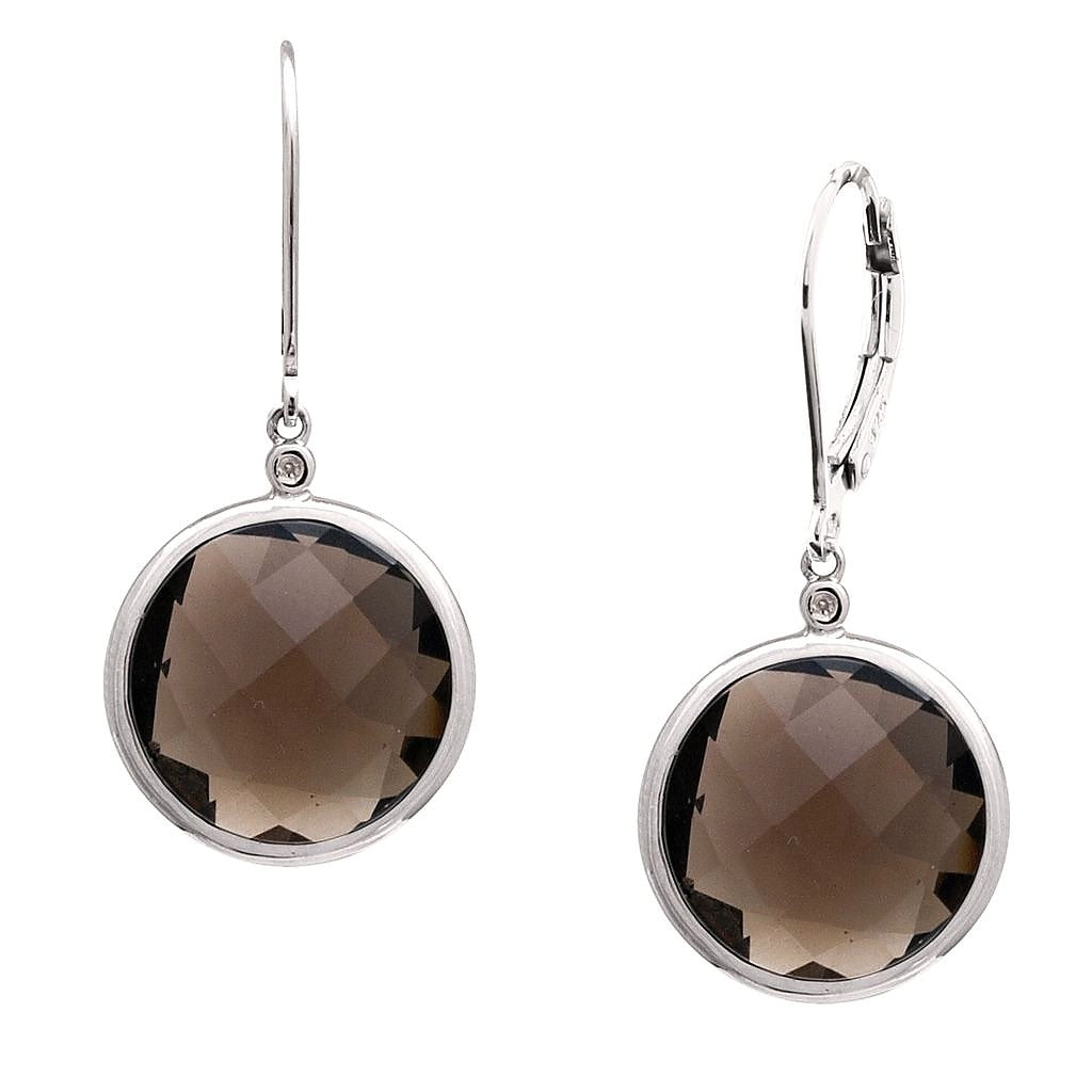 Aretes de Dama Plata 925 Colgantes Cuarzo Ahumado Redondo