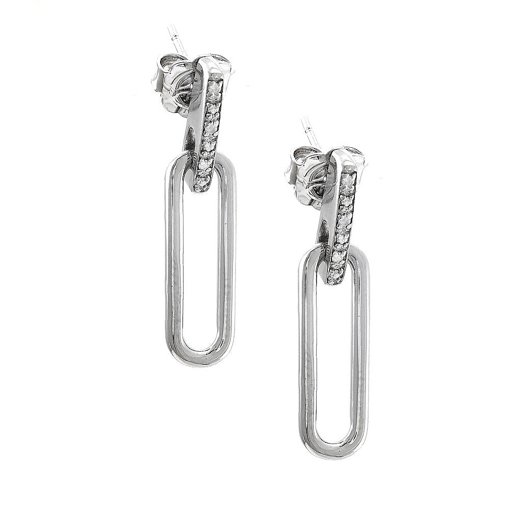 Aretes de Dama Plata 925 Colgantes Eslabón Alargado con Barra de Circonios