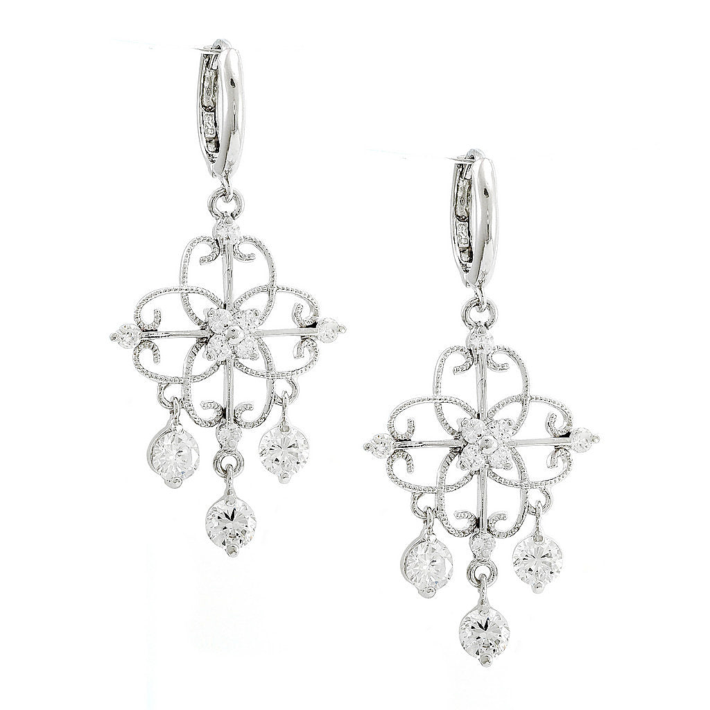 Aretes de Dama Plata 925 Colgantes Filigrana con Circonios