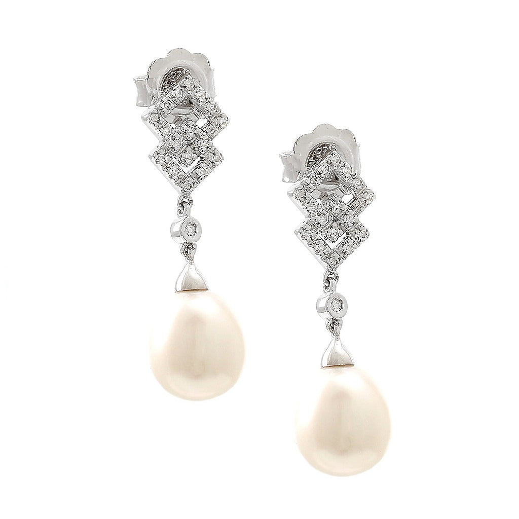 Aretes de Dama Plata 925 Colgantes Flor con Perla