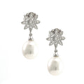 Aretes de Dama Plata 925 Colgantes Flor Grande con Perla