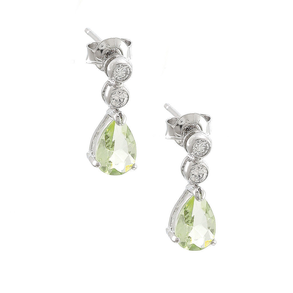 Aretes de Dama Plata 925 Colgantes Gota Piedra Verde Claro