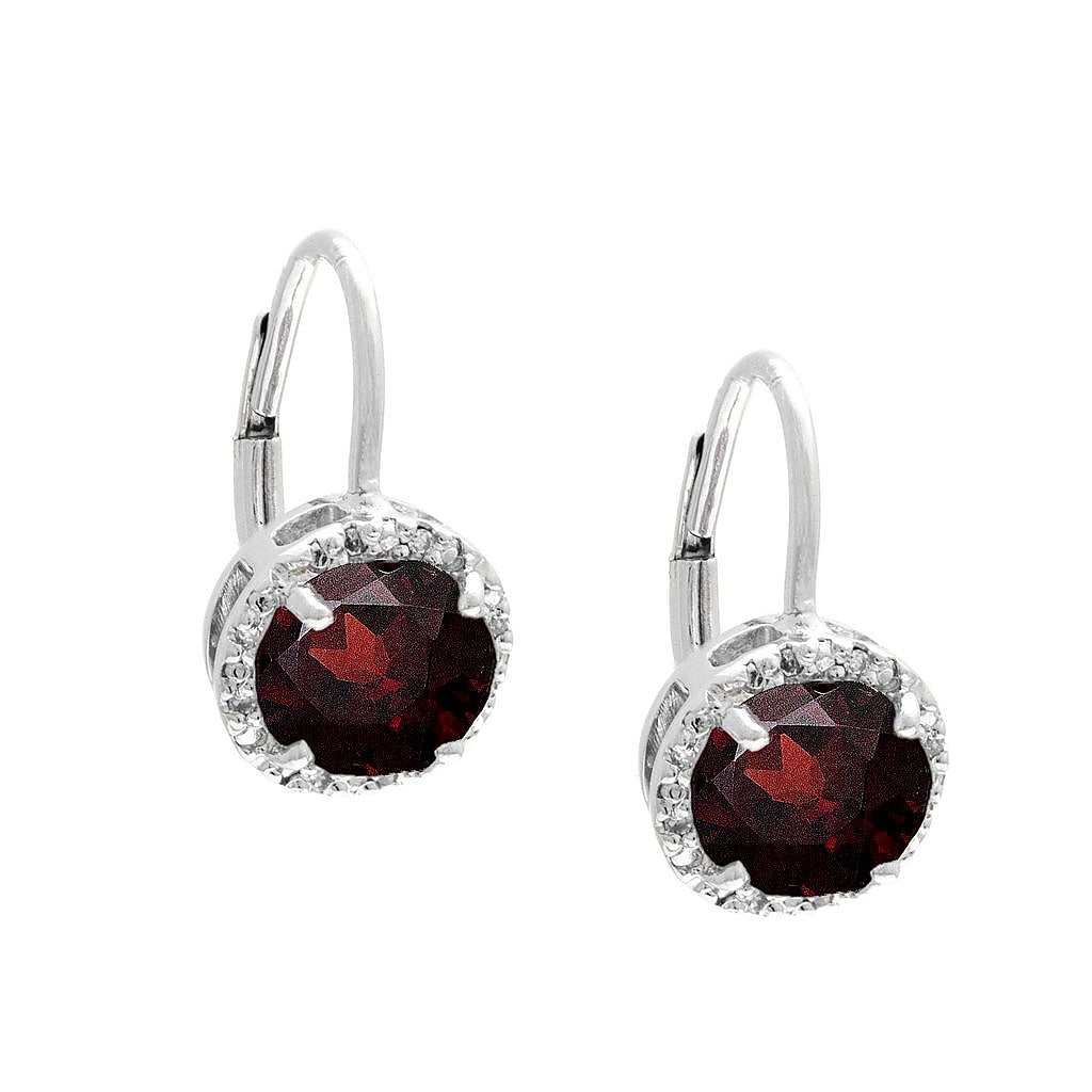 Aretes de Dama Plata 925 Colgantes Granate con Halo