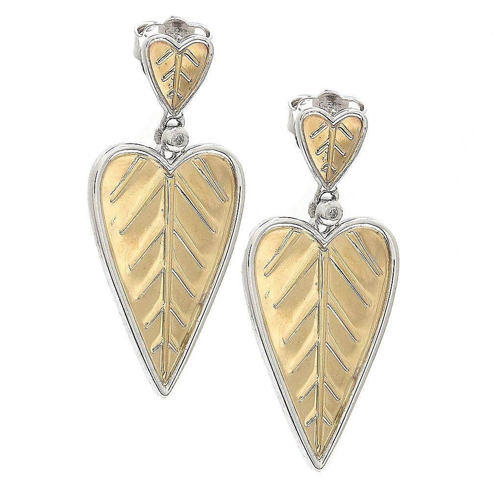 Aretes de Dama Plata 925 Colgantes Hoja Dorada con Circonios