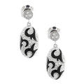 Aretes de Dama Plata 925 Colgantes Ovalados Esmalte Negro y Circonios