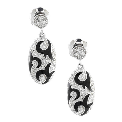 Pre Orden - Aretes de Dama Plata 925 Colgantes Ovalados Esmalte Negro y Circonios