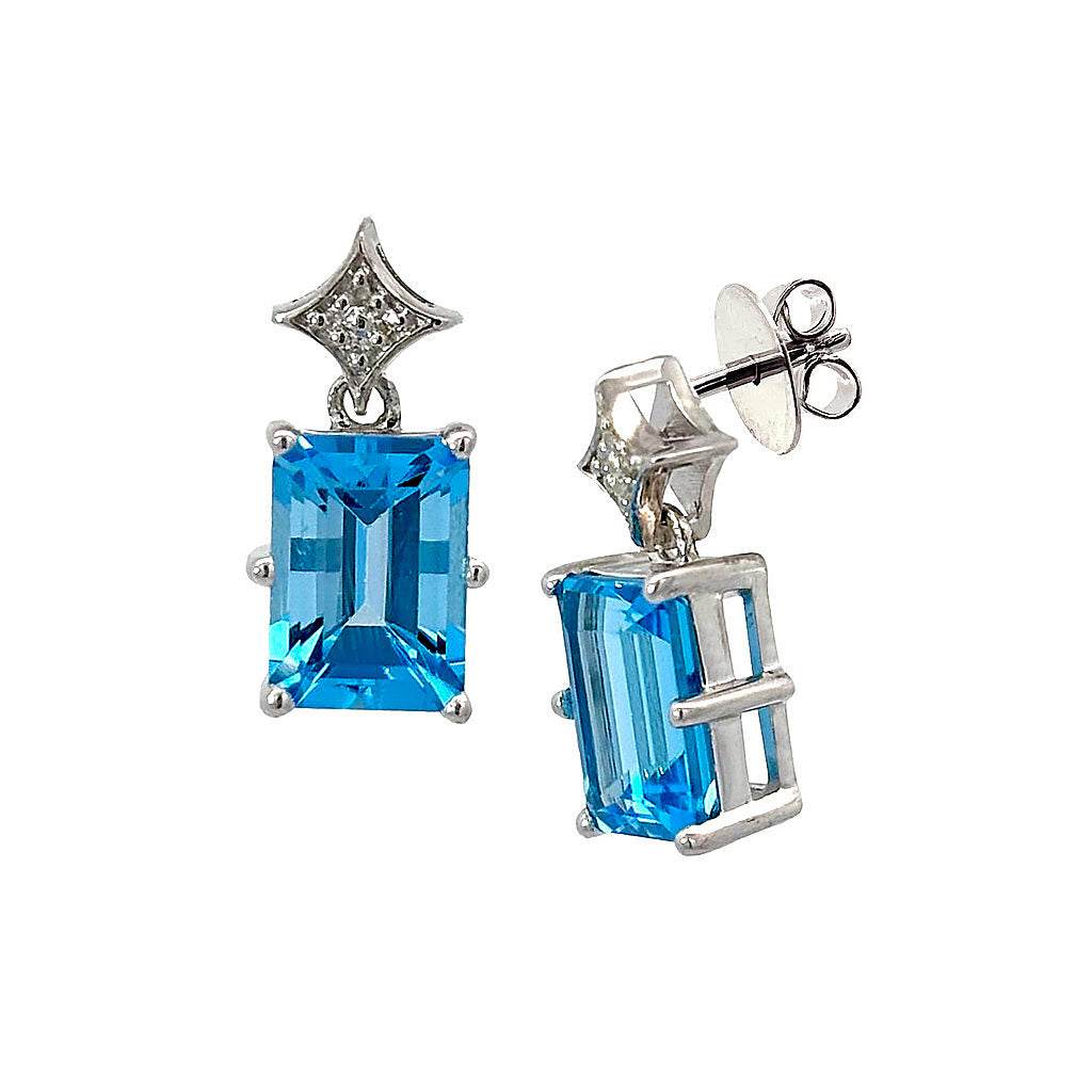 Aretes de Dama Plata 925 Colgantes Piedra Azul Cielo Corte Esmeralda