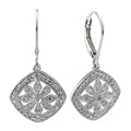 Aretes de Dama Plata 925 Colgantes Rombo Flor Calada con Circonios