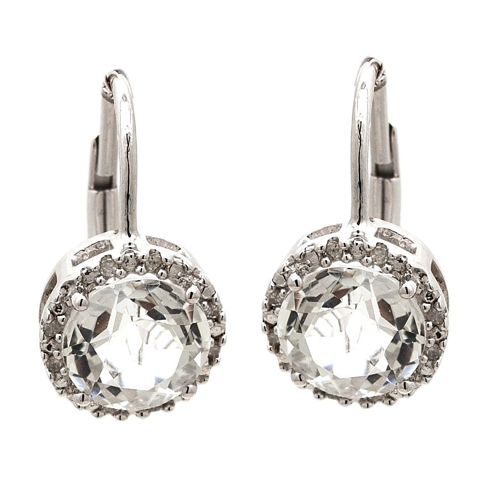 Aretes de Dama Plata 925 Colgantes Topacio Blanco con Halo
